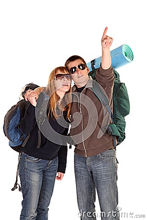 Couple backpacking Stock Photo