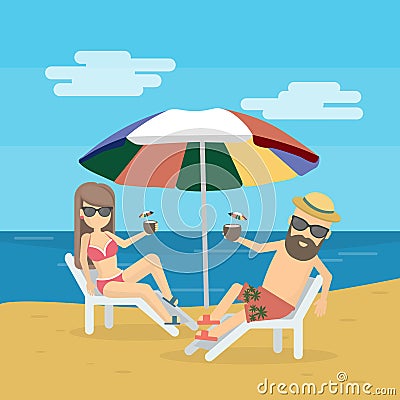 Couple at the beach. Vector Illustration