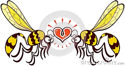 Couple of beautiful wasps deeply falling in love Vector Illustration