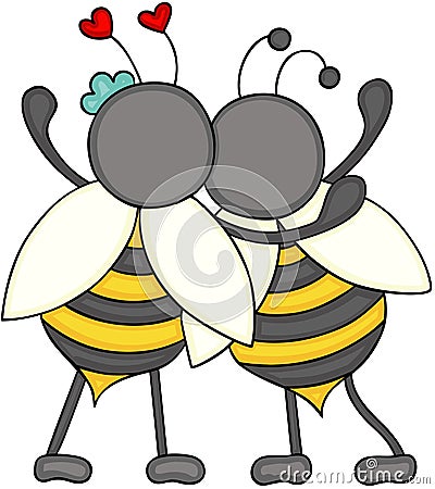 Couple of bees huggeding of back Vector Illustration