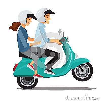 Couple on bike,Cartoons character family Vector Illustration