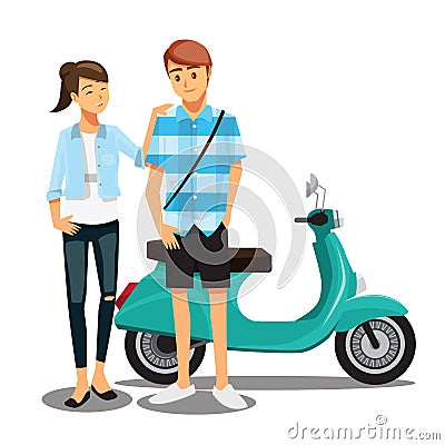 Couple on bike,Cartoons character family Vector Illustration