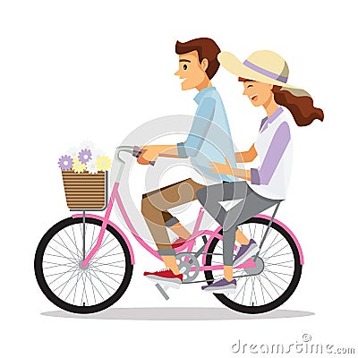 Couple on bike,Cartoons character family Vector Illustration
