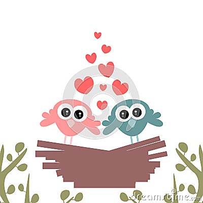 Couple of birds in the nest Vector Illustration