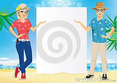 Couple with a blank presentation board Vector Illustration
