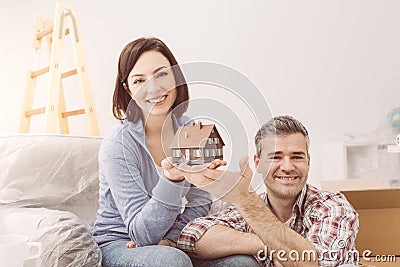 Couple building their house Stock Photo