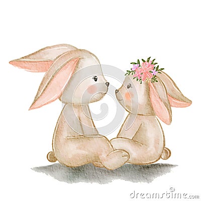 Couple bunny in love valentine watercolor illustration Vector Illustration