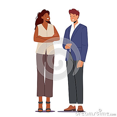 Couple of Business Male and Female Characters in Formal Suit, Businesspeople Team Isolated on White Background Vector Illustration