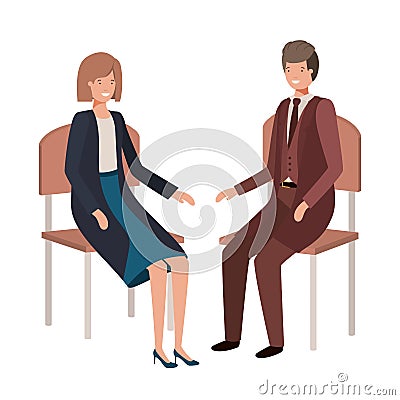 Couple of business sitting in chair avatar character Vector Illustration