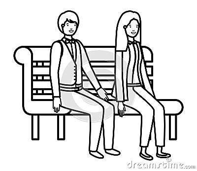 Couple of business sitting in park chair avatar character Vector Illustration