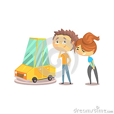 Couple buying car together. Colorful character vector Illustration Vector Illustration