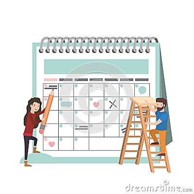 Couple with calendar reminder avatar character Vector Illustration