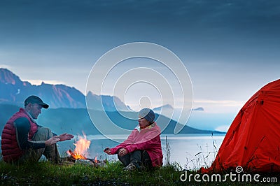 Couple camping Stock Photo