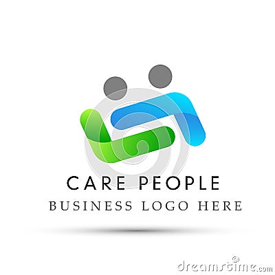 Couple care logo love care protect safety helping people logo icon on white Background Cartoon Illustration