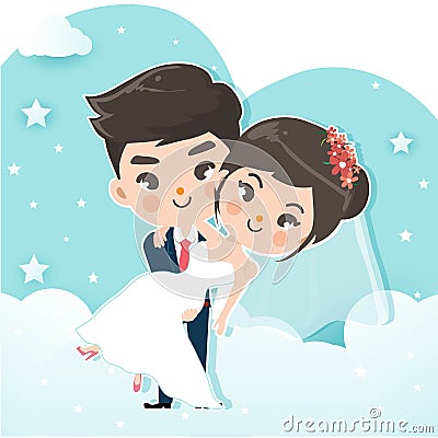 Couple carry on the sky cloud. Stock Photo