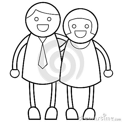 Couple Cartoon Portrait Smiling Adults Cartoon Illustration