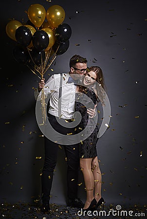 Couple celebrating New Year`s Eve Stock Photo