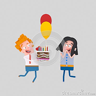 Couple celebrating special day . 3D Cartoon Illustration