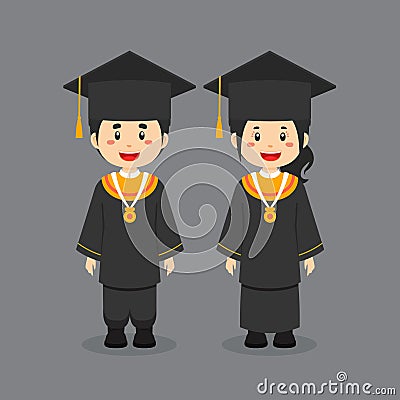 Couple Character Wearing Graduation Outfits Vector Illustration