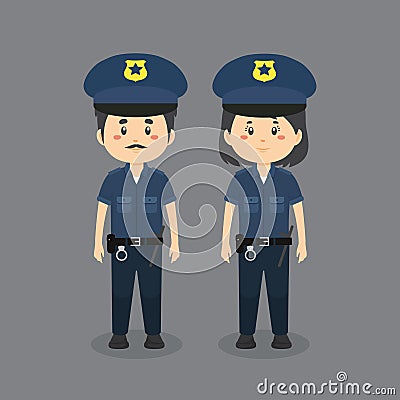 Couple Character Wearing Police Uniform Vector Illustration