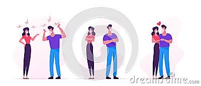 Couple Characters Quarrel, Swear during Pandemic Quarantine Self Isolation. Man and Woman in Medical Mask Vector Illustration