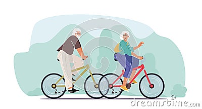 Couple of Cheerful Seniors Riding Bicycles, Man and Woman Pensioner Active Lifestyle, Aged People Extreme Activity Vector Illustration