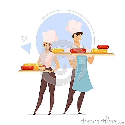 Couple of cheesemakers flat color vector illustration Vector Illustration