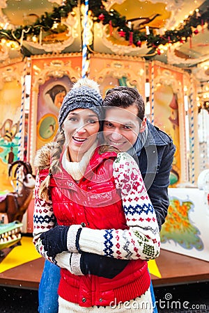 Couple during the Christmas market or advent season Stock Photo