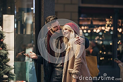 Couple Christmas Shopping Stock Photo