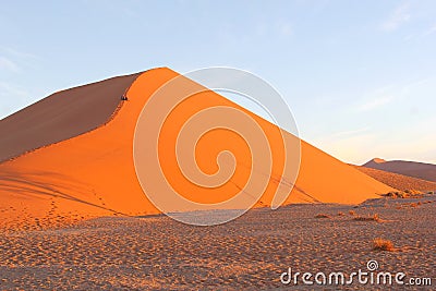 Couple dune 45 panorama Sossusvlei sunset, Namibia Stock Photo