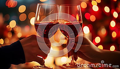Couple clinking glasses of red wine. AI generated. Stock Photo