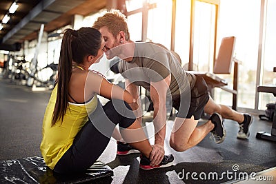 Couple with close face on training in gym Stock Photo