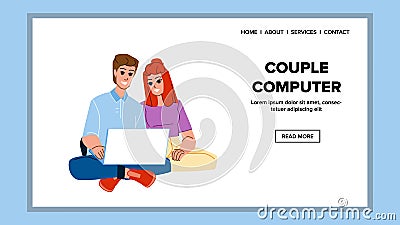 couple computer vector Cartoon Illustration