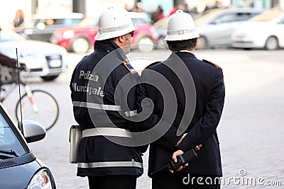 Checkpoint security, couple of cops (Rome - Italy) Editorial Stock Photo