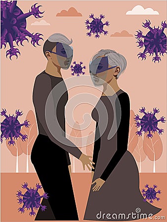 The couple in covid-19 war illustration concept art Vector Illustration