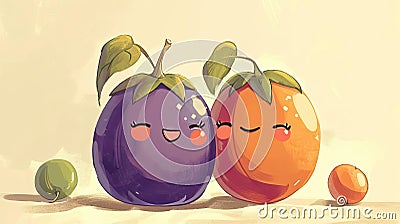 couple of cute hugging plum and apricot, hug day, banner Cartoon Illustration