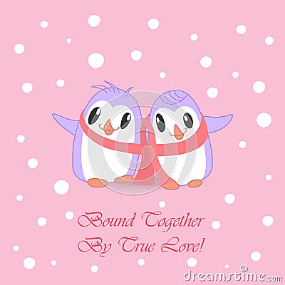 Couple of Cute Penguins Bound with Pink Scarf Stock Photo