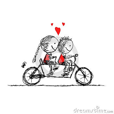 Couple cycling together, valentine sketch for your Vector Illustration