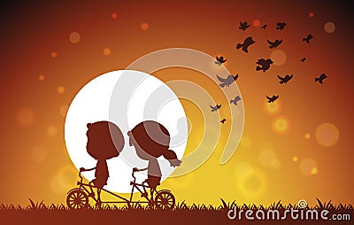 Couple cycling under shadow Vector Illustration