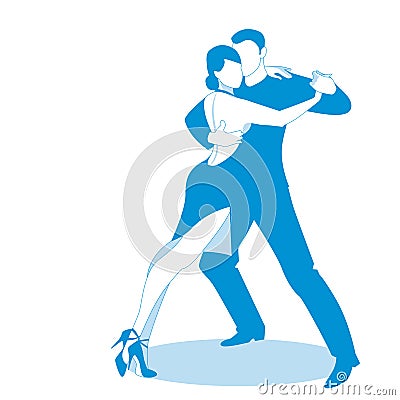 Couple dancing passionate argentine tango, isolated on white background. Stock Photo