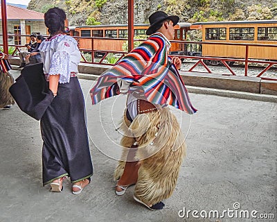 Couple Dancing Traditional Ecuadorian Indigenous Dance Editorial Stock Photo