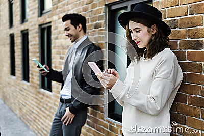 Couple Dating Happiness Traveling Using Smart Phone Concept Stock Photo