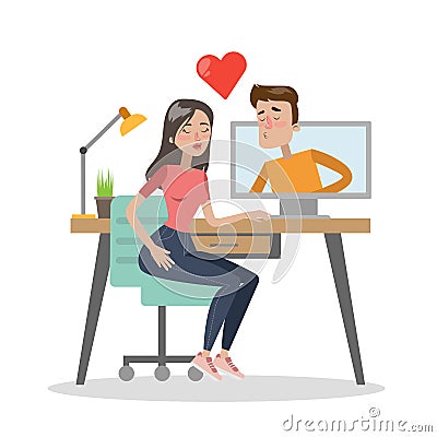 Couple dating online. Vector Illustration