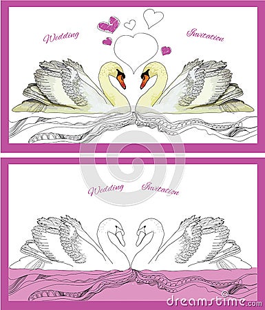 Couple decoration swans on waves Vector Illustration