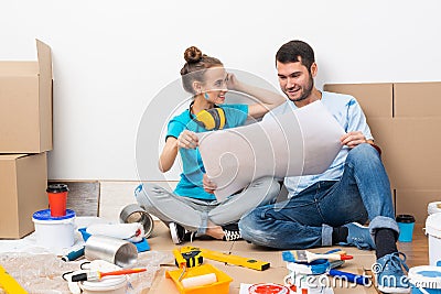 Couple discussing home redesign ideas. Stock Photo