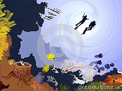 Couple Diving In The Deep Waters Stock Photo