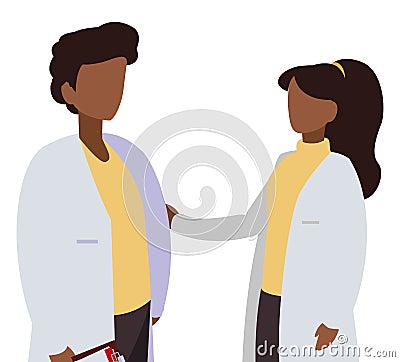 couple doctors professionals characters Cartoon Illustration