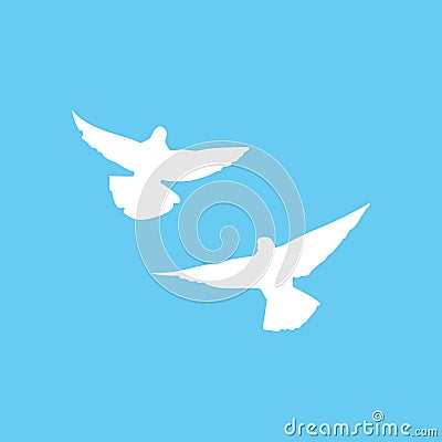 Couple of doves fly on sky symbol of freedom and hope. Silhouette of pigeons. Vector illustration Vector Illustration