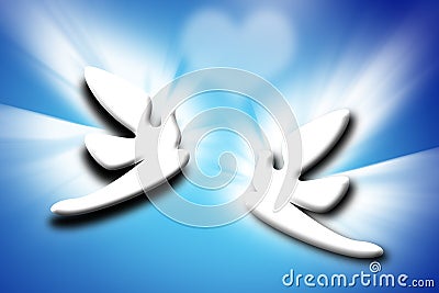 Couple doves and heart over blue background Stock Photo