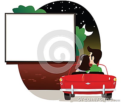 Couple at drive in cinema Vector Illustration